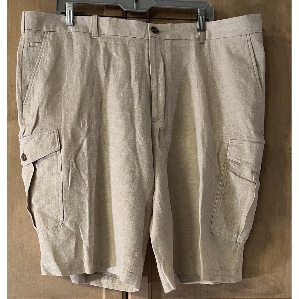 Perry Ellis Men's Cargo Shorts Sz 40 55% Linen 45% Cotton‎ Khaki